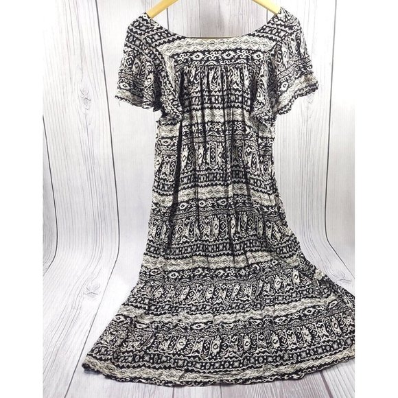 Summer Dress Butterfly Sleeve Long Loose Comfy Top Dress Black/Beige Size XL - Picture 7 of 12